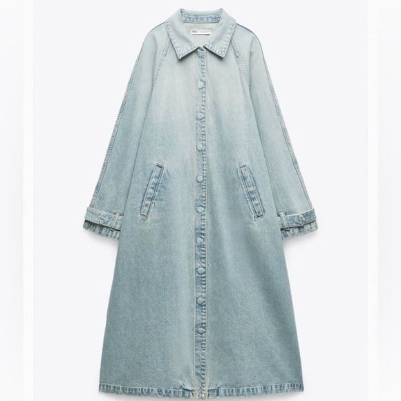 Zara Light Blue TRF Denim Trench Coat New - Picture 9 of 12